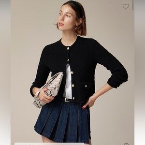 J. Crew Odette cable knit lady jacket sweater in black with gold buttons. Small